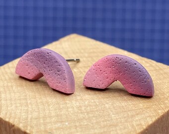 Handmade Ombre Polymer Clay Stud Earrings: Pink Purple Arch