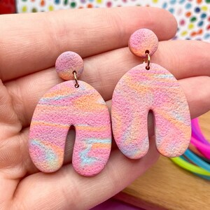 Pink Dangle Earrings, Tie Dye Earrings, Disco Party Jewelry, Modern Retro Earrings Women, Gift for Her Under 30, Birthday Gift for Her