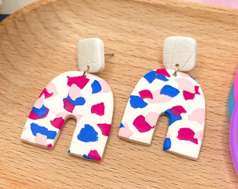 Terrazzo Polymer Clay Earrings: 90s Retro Dangle Earrings
