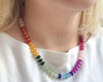 Regenbogen Stein Halskette, Bunte Perlen Halskette, Candy Halskette, Regenbogen Edelstein Halskette, Bunte Statement Halskette, Sommer Schmuck