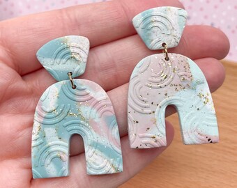 Arch Clay Earrings, Lightweight Statement Earrings, Multicolored Dangle Earrings, Mom Gift for Her Under 30, Pretty Earrings, 90s Earrings