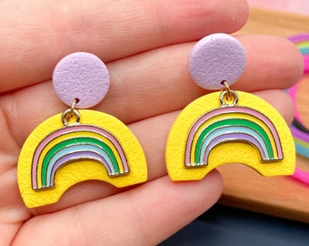 Rainbow Statement Earrings, Gay Pride Earrings, Lightweight Statement Earrings, Womens Gift for Her, Fun Earrings Clay, Retro 80's Earrings