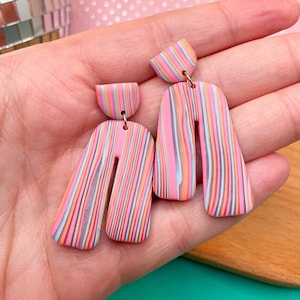 Striped Rainbow Earrings, Colorful Earrings, Pink Statement Earrings, Unique Gift for Women, Gift for Her, Earrings Retro 90s