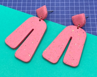 Pink Statement Earrings, 90s Abstract Arch Earrings, Fun Dangle Earrings, Colorful Earrings, Fun Party Earrings, Friend Gift for Her