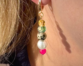 Perlen Edelstein Ohrringe, Glamouröse Ohrringe, Modeschmuck Ohrringe, Boho Festival Ohrringe, Retro Geometrische Perlenohrringe Glänzende Ohrringe