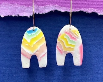 Rainbow Statement Earrings, Modern Earrings, Colorful Earrings, Cool Earrings, Fun Vacation Earrings, Handmade Clay Earrings for Teen Girl
