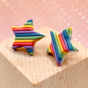 Celestial Rainbow Star Earrings Stud, Colorful Star Stud Earrings, Gay Pride Earrings, Rainbow Striped Earring Studs, Gift Under 20
