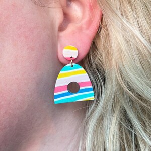 Striped Earrings, Colorful 90s Earrings, Vacation Earrings, Nautical Earrings, Womens Gift for Her, Gift for Teen Girl Gift, Modern Earrings image 3