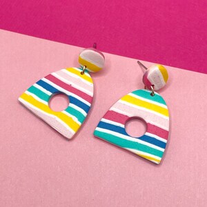 Striped Earrings, Colorful 90s Earrings, Vacation Earrings, Nautical Earrings, Womens Gift for Her, Gift for Teen Girl Gift, Modern Earrings image 2