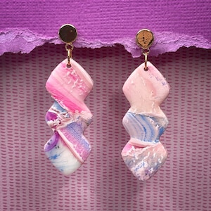 Pink Marble Earrings, Y2K Dangle Earrings, Pink Statement Earrings, 80s Inspired Earrings, Birthday Gift for Her, Gift Under 30