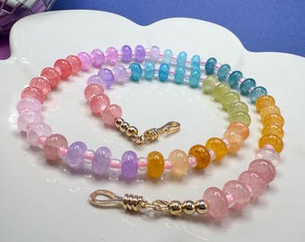 Colorful Beaded Necklace, Rainbow Glass Beaded Necklace, Multicolored Jewelry, Summer Necklace, Ombre Necklace, Adult Candy Necklace