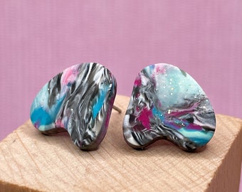 Colorful Abstract Stud Earring, Asymmetrical Studs, Geometric Earrings Clay, Earring Studs, Small Statement Earrings, Gift for Her Under 20
