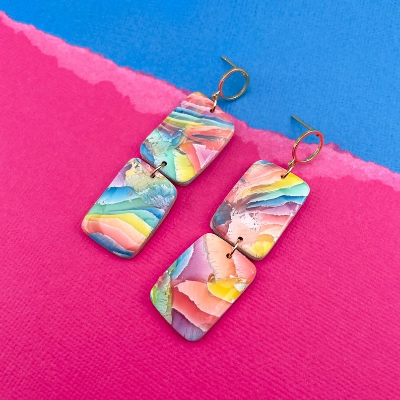 Colorful Rainbow Earrings, Bright Dangle Earrings, Color Lover Gift for Her Under 30, Gift for Teen, Earrings 80s Inspired Rainbow Jewelry image 5