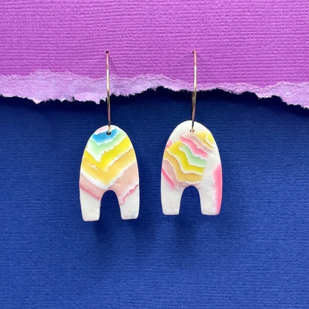 Rainbow Disco Earrings Color Lover Hoop Earrings Candycore Etsy