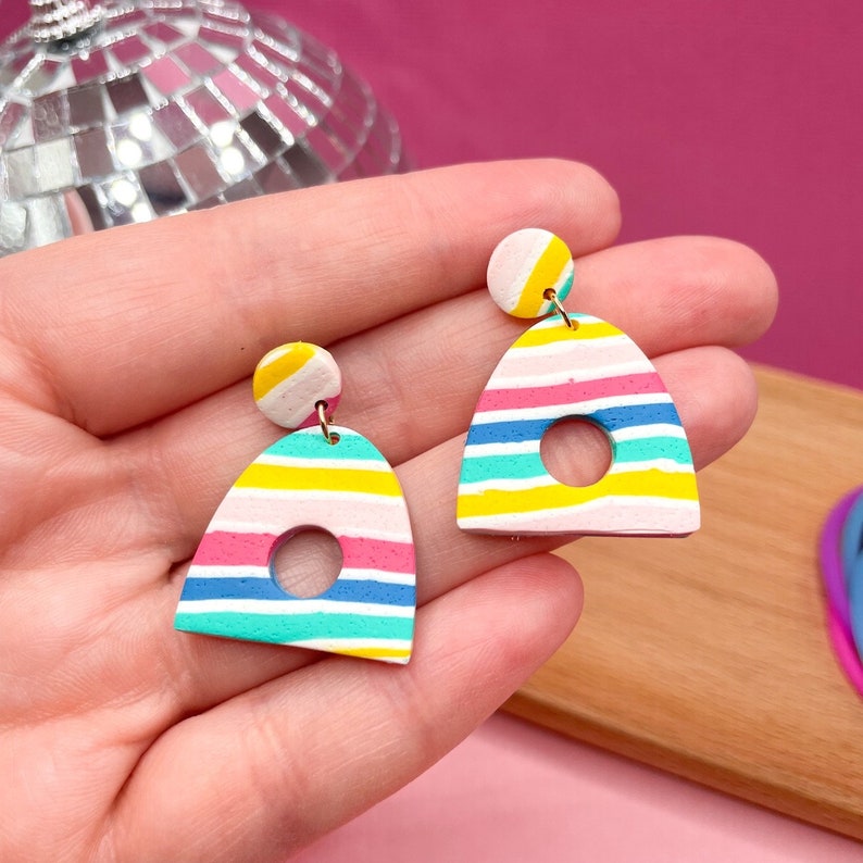 Striped Earrings, Colorful 90s Earrings, Vacation Earrings, Nautical Earrings, Womens Gift for Her, Gift for Teen Girl Gift, Modern Earrings image 4