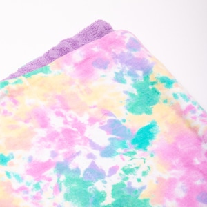 Ultra High Absorbancy Burp Cloth/Burp Rag. Rainbow tie-dyed flannel with lavender flower terry cloth