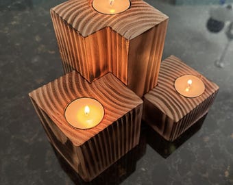 Nested Rustic Wood Candle Holder Blocks - Tea Light- Centerpiece, Mantle Decor, rustic decor, table decor, mantle decoration