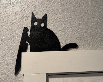 Spooky Black Cat Door Frame Decoration, Knife Decor
