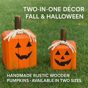 Rustic Wooden Pumpkin Decoration | Fall & Halloween Décor | Removable Jack-o-Lantern Face | Farmhouse Autumn Centerpiece