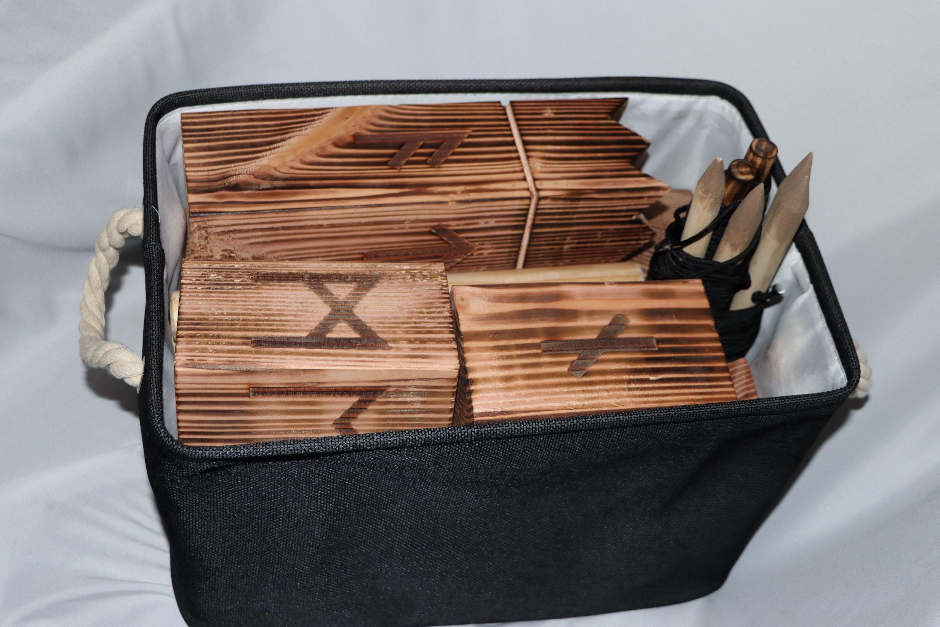 Premium Viking Rune Kubb Set – Laser Engraved, Handcrafted Yard Game with Carrying Case & Rune Guide