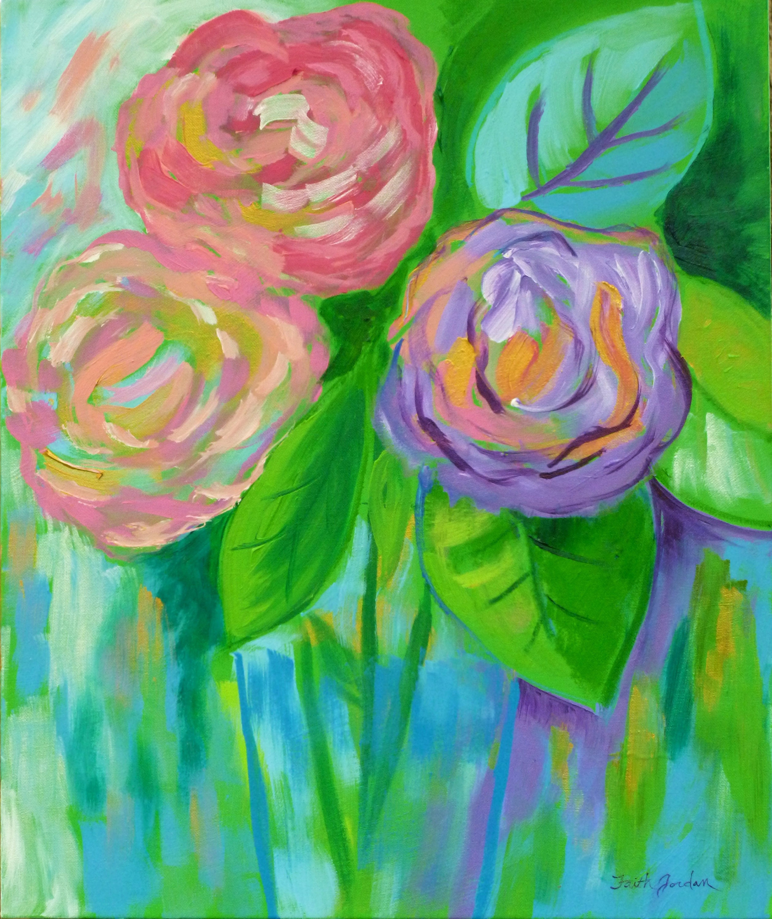 Floral Fancy24x20Whimsical roses painting Abstract rose art Etsy