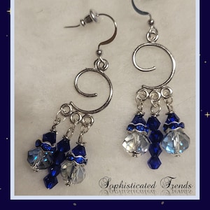 E1020 - Elegant Majestic Blue Chandelier Dangle Drop Earrings with Blue Crystal Accents
