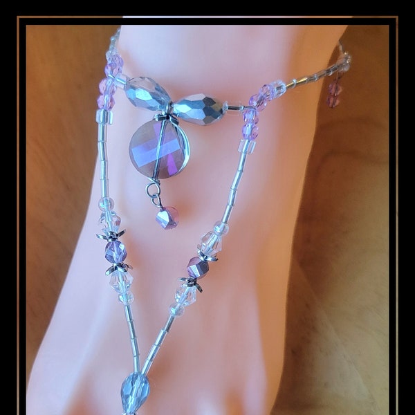 S1040 - Elegant Crystal and Light Purple Beaded Barefoot Sandals - Beaded Foot Jewelry - Wedding - Beach Sandals