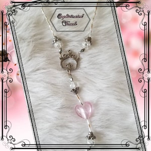 Lovely Pink Heart Pearl & Silver Crystal Beaded Lanyard, ID Necklace, ID Holder, Keys, Badge Holder, ID Necklace, Gifts &lt; 25, Breakaway-opt