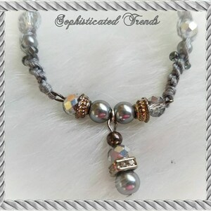 B1110 - Silver Grey Adjustable Spiral Macrame Dangle Bracelet/Anklet
