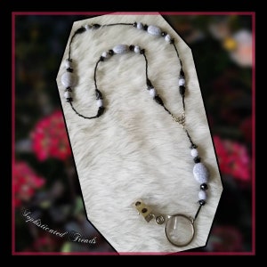 L1000 - Howlite & Black Crystal Beaded Lanyard: ID Badge Holder Necklace