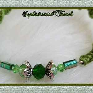 B1035 - Emerald and Peridot Green Crystal Adjustable Spiral Macrame Braided Bracelet/Anklet