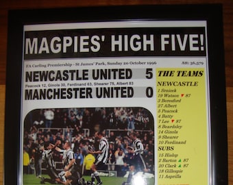 Newcastle United 5 Manchester United 0 - 1996 - souvenir print