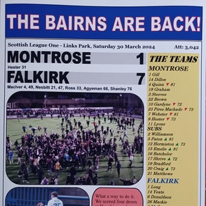 Montrose 1 Falkirk 7 2024 Scottish League One Falkirk champions souvenir print image 2