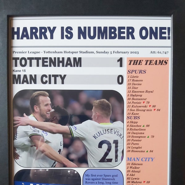 Spurs 1 Man City 0 - 2023 Premier League - Harry Kane Rekord Tottenham Torschütze - Souvenir Print