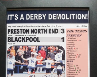 Preston North End 3 Blackpool 1 - 2023 Championship - souvenir print