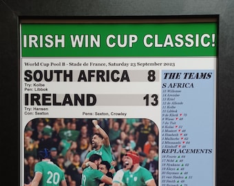 South Africa 8 Ireland 13 - 2023 Rugby Union World Cup - souvenir print