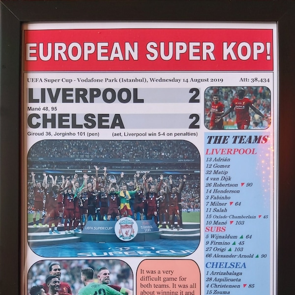 Liverpool 2 Chelsea 2 - 2019 European Super Cup - souvenir print