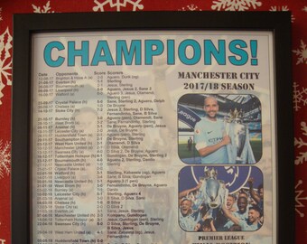 Manchester City 2018 Premier League champions - souvenir print