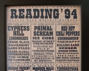 Reading Festival 1994 line-up - Cypress Hill - Primal Scream - Ice Cube - Red Hot Chili Peppers - souvenir print