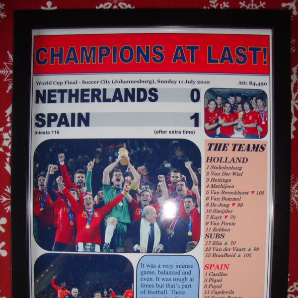 Spain 1 Netherlands 0 - 2010 World Cup Final - souvenir print