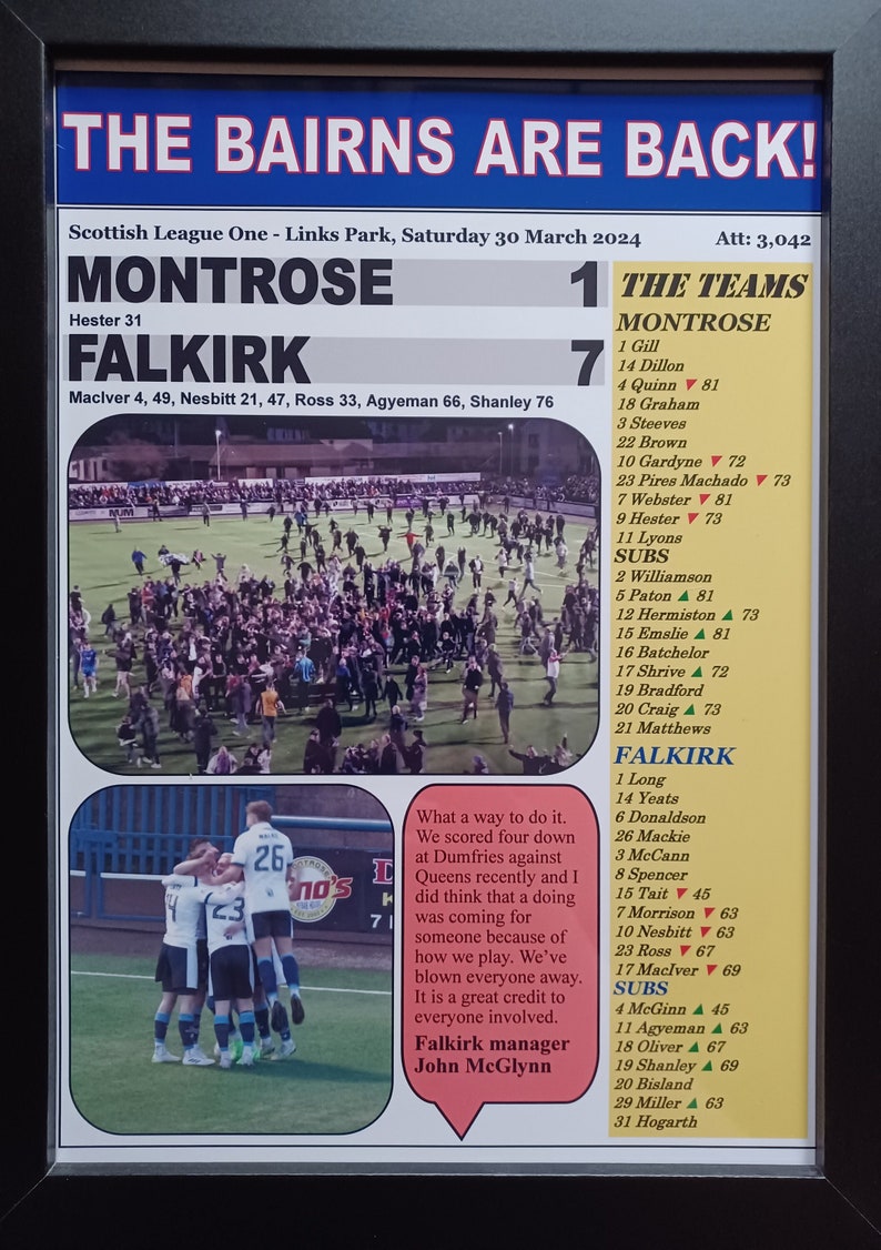 Montrose 1 Falkirk 7 2024 Scottish League One Falkirk champions souvenir print image 1