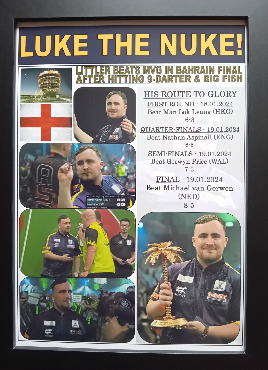 Luke Littler 2024 Campeón del Baréin Darts Masters impresión de