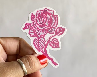La Rosa | 3インチ光沢ビニールステッカーデカール | 防水耐候性 | Latinx Rose Loteria ブロックプリント