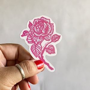 La Rosa | 3&quot; Glossy Vinyl Sticker Decal | Waterproof  Weatherproof | Latinx Rose Loteria Blockprint