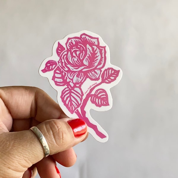 La Rosa | 3" Glossy Vinyl Sticker Decal | Waterproof  Weatherproof | Latinx Rose Loteria Blockprint