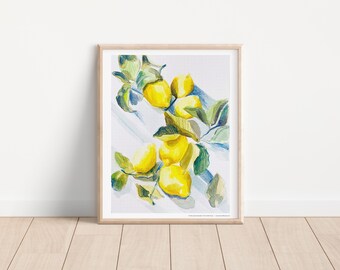 Lemon Still Life Print: Botanical Kitchen Wall Art