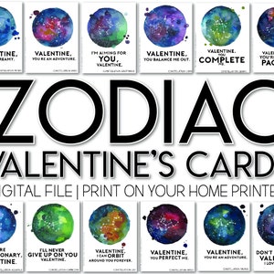 Astrologie Lovers Valentines Cards Digital Download voor liefhebbers van ruimte, sterrenbeeld, sterren, astrologie