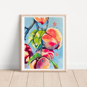 Pfirsichbaum Poster | Natur Gemälde Poster | Kunstdruck | Pfirsiche, Blumen, Bäume | Abstrakter botanischer Kunstdruck