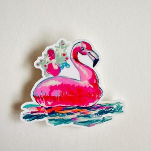 Flotador de flamenco / Linda calcomanía adhesiva / Diversión de verano rosa intenso