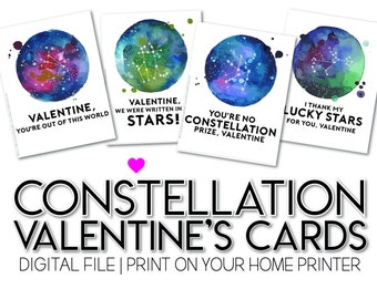 Astronomie ruimte Valentijnsdag afdrukbare kaarten digitale download sterrenbeeld sterren